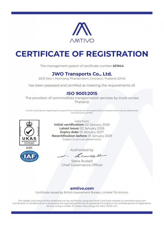 Certificate - JWO Transports